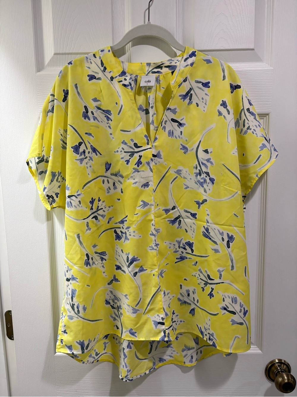 CAbi Yellow Floral V-Neck Short Sleeve Tunic